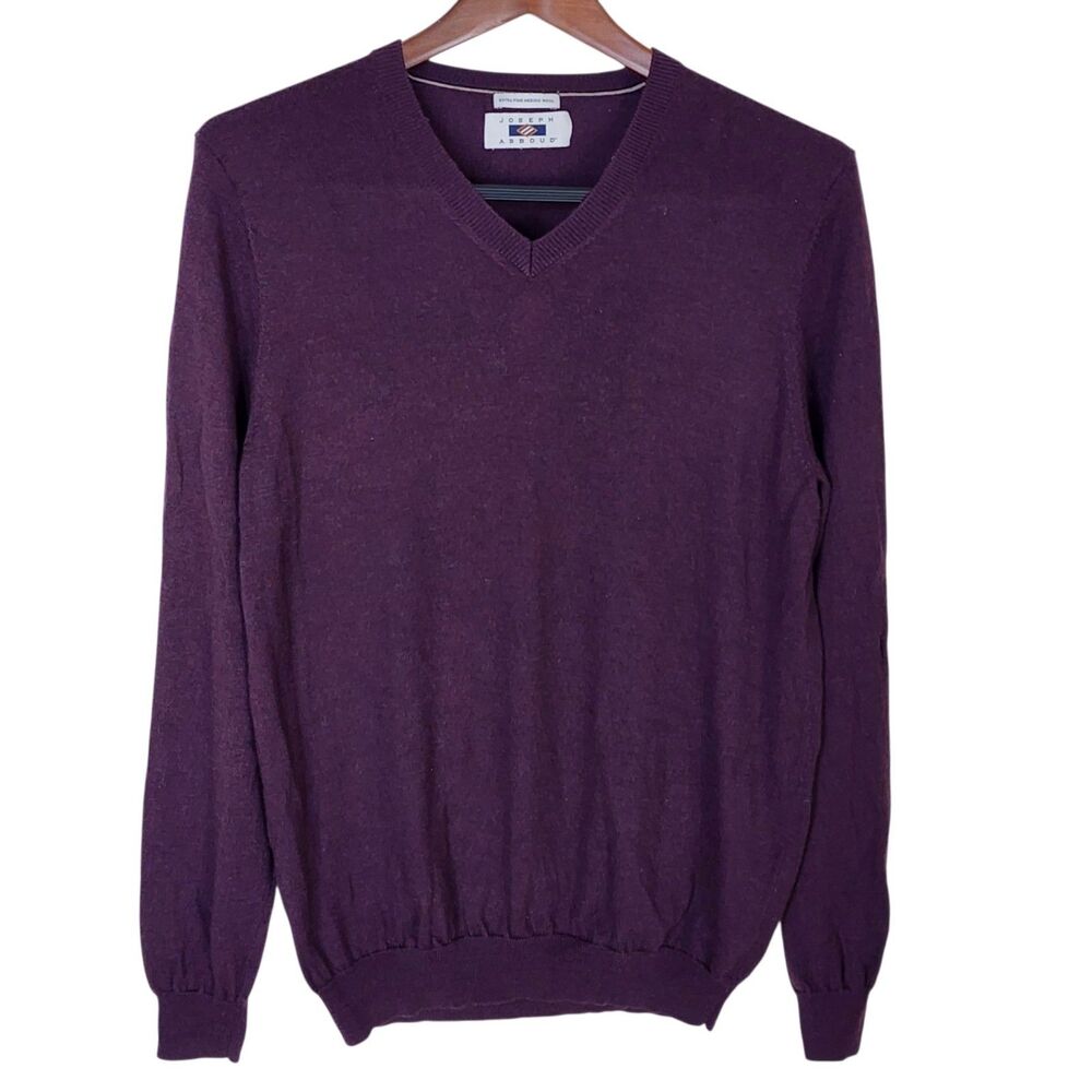 Joseph Abboud Mens Purple V-Neck Sweater Extra Fine Merino Wool Size Med /Large